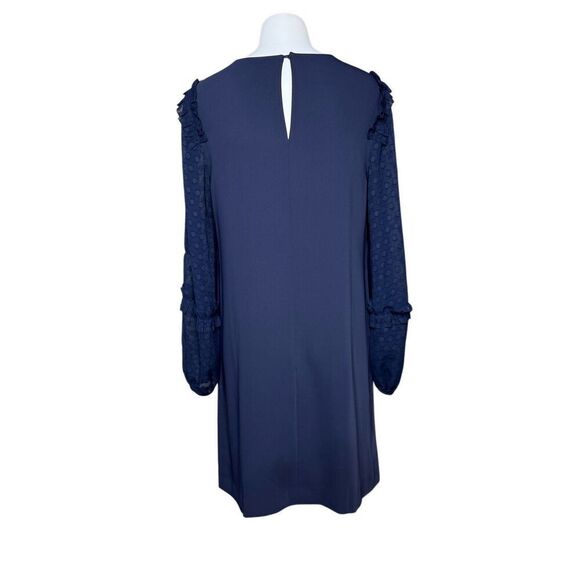 Ann Taylor navy blue shift dress with chiffon polka dot long sleeves size 10 - Picture 4 of 11